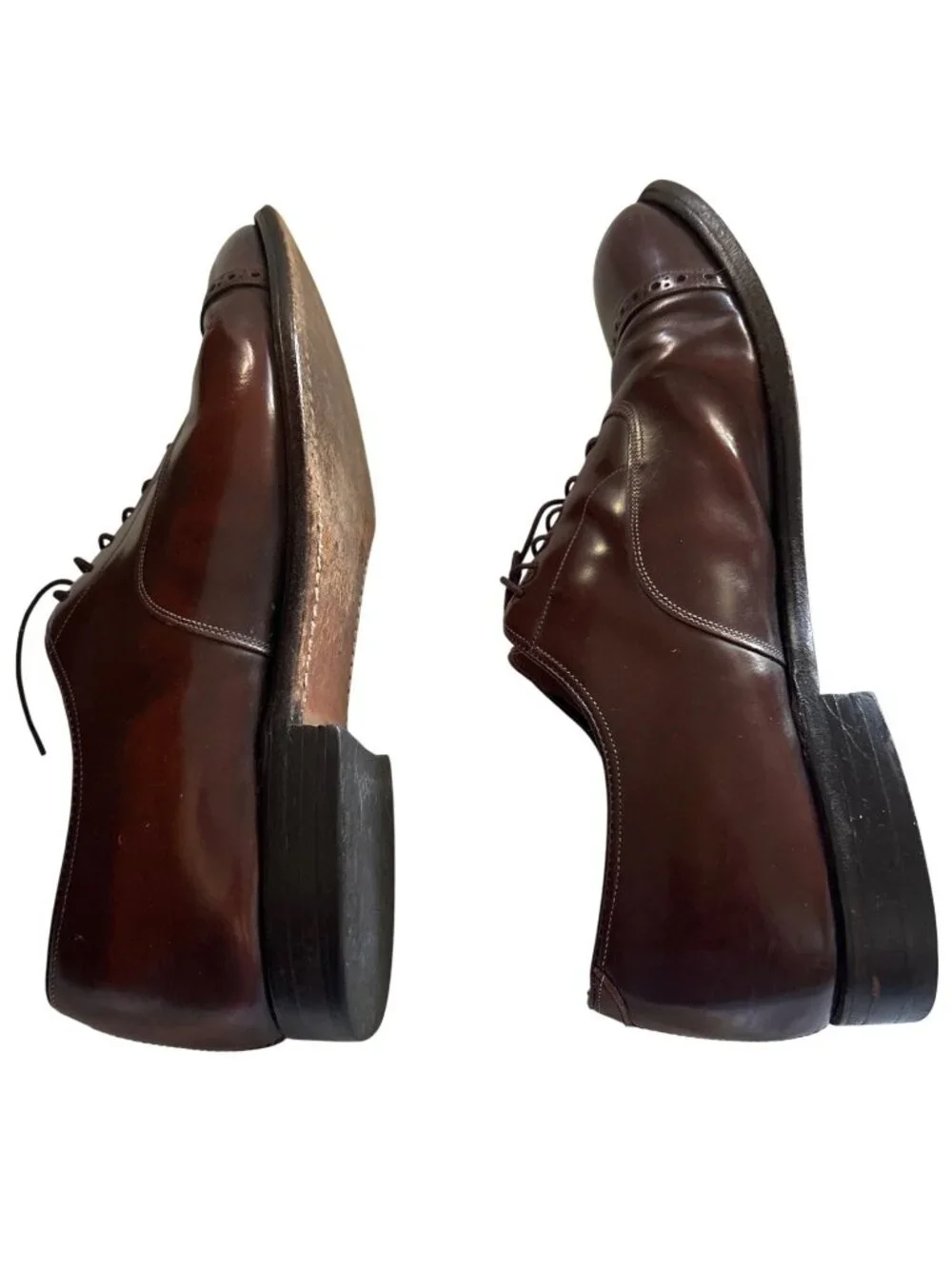 Johnston and Murphy Brown Leather Oxford Cap-Toe Dress Shoes Size 10.5 USA Made